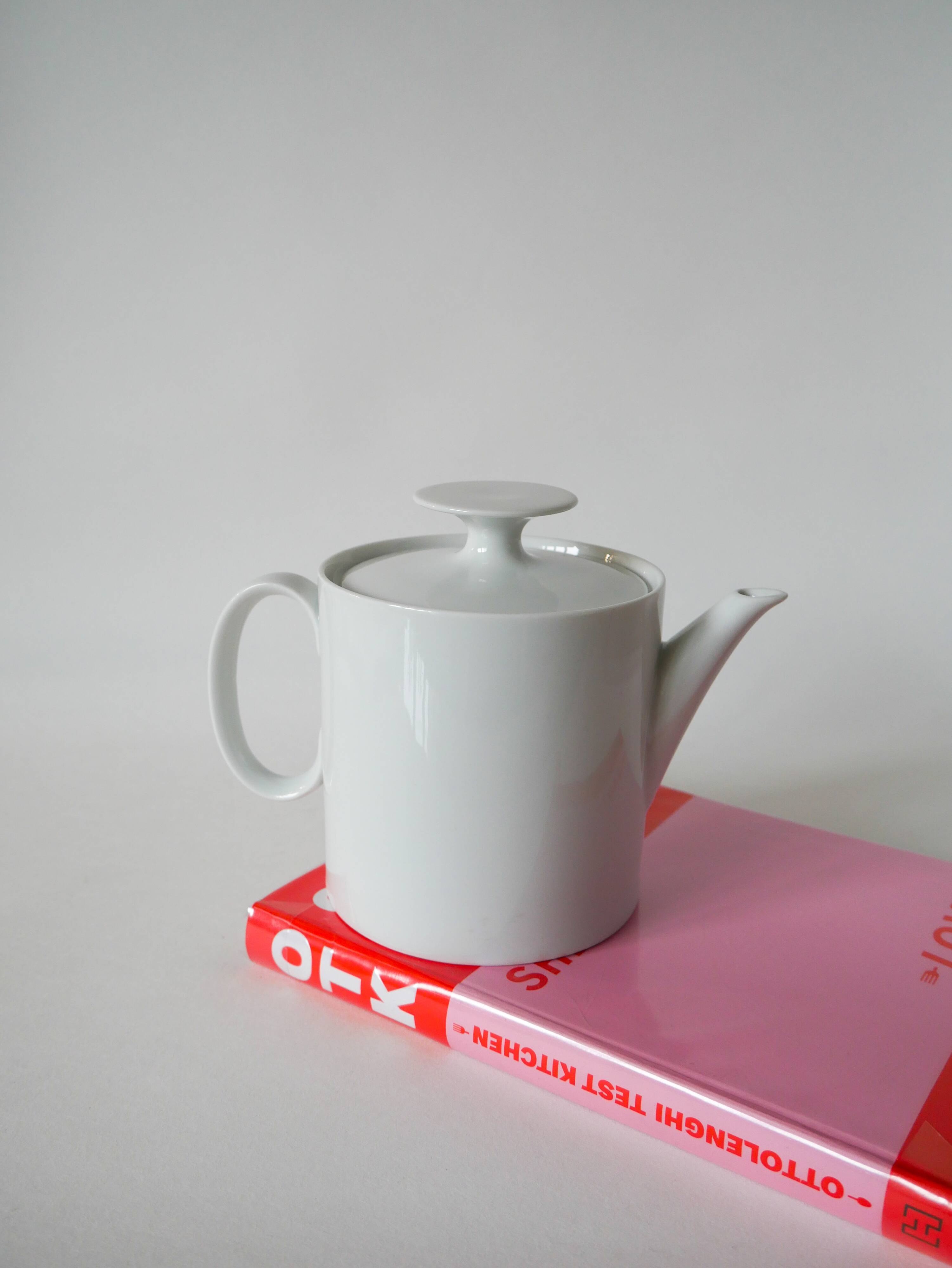white ceramic teapot and sugar bowl Germany Thomas Design Modernist 1970