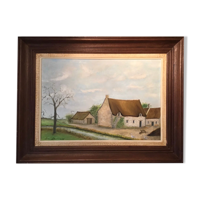 Tableau ancien, paysage de ferme signé Louis Dubois et daté 83