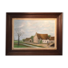 Old painting, farmhouse landscape signed Louis Dubois and dated 83