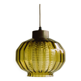 Vintage glass pendant in smoky green crystal with crystal cylinder  - design Carl Fagerlund Sweden