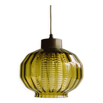 Vintage glass pendant in smoky green crystal with crystal cylinder  - design Carl Fagerlund Sweden