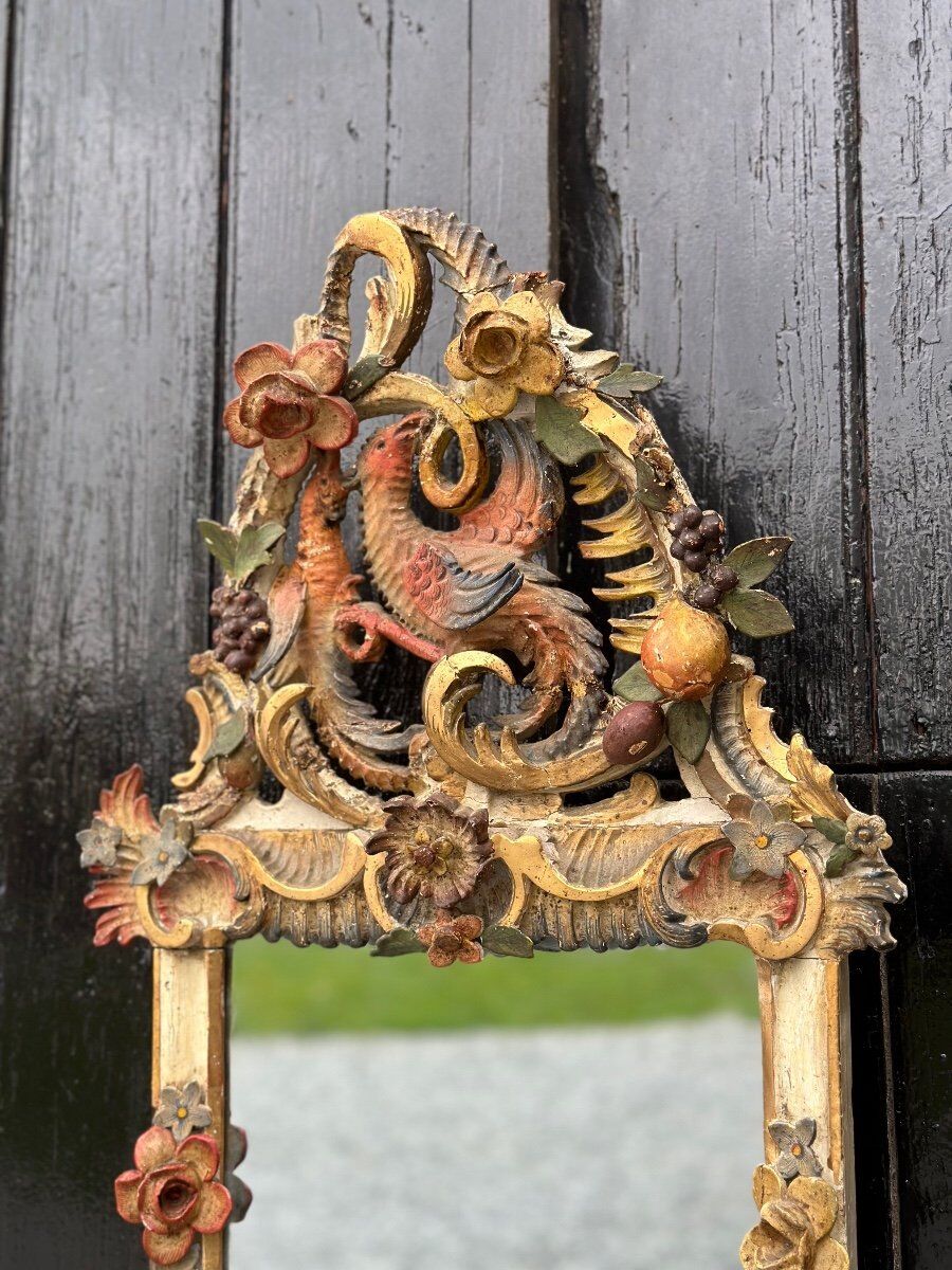 Miroir en bois sculpté doré et polychromé Venise vers 1880 40x81cm
