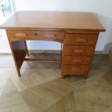Vintage modernist desk - 5 drawers - shelf - 1950s - closure mechanism
