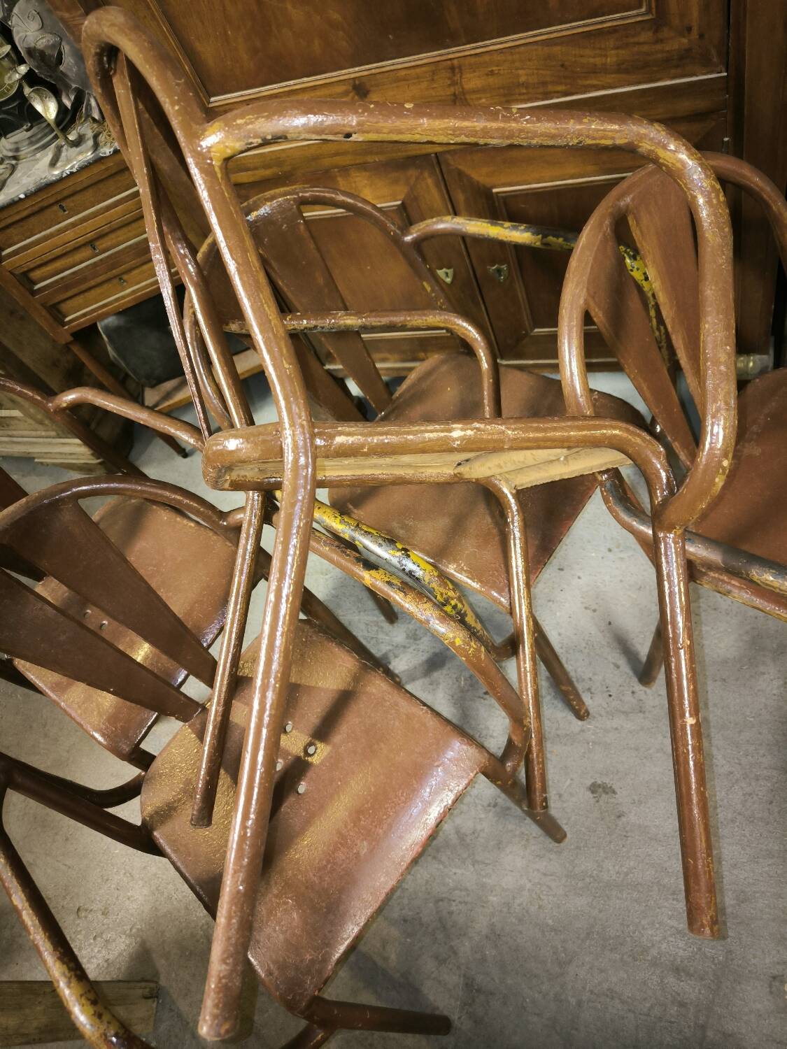 Set of 5 steel garden armchairs circa 1940/50