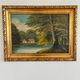 Vintage signed cottage lake landscape oil painting