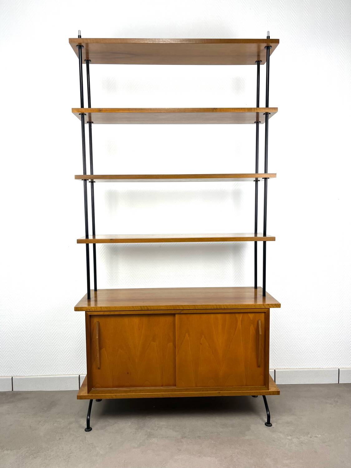 1950s wooden and metal bookshelf shelf
