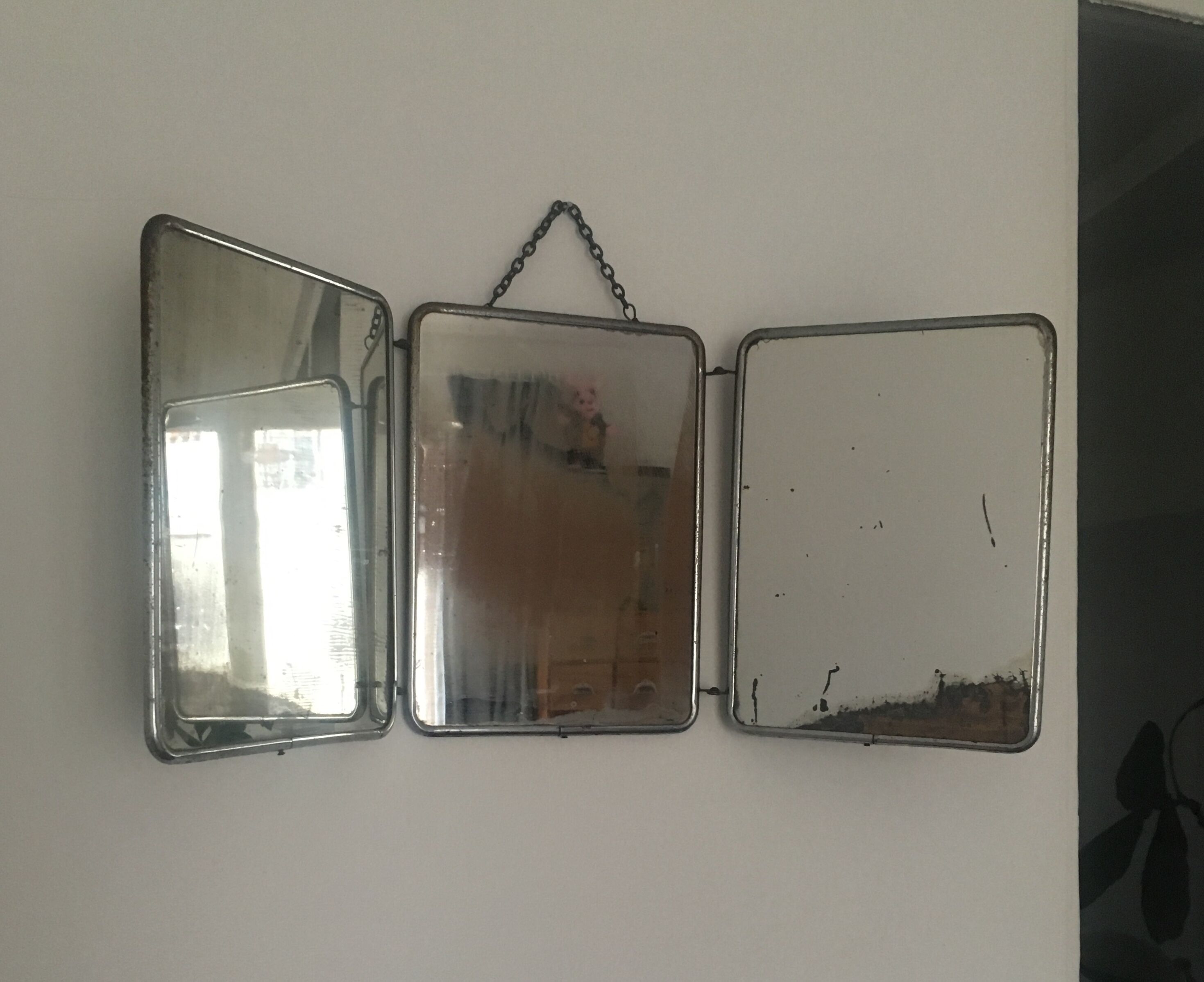Vintage triptych barber mirror / dive 58x24cm