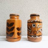 Set of 2 West Germany ceramic pots, brown and white patterns