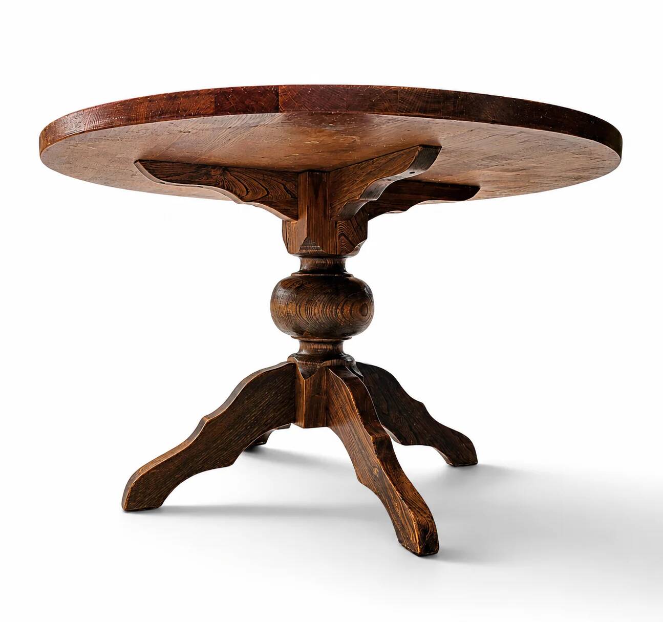 Solid oak dining table, also known as a monastery table, with a sturdy central pedestal, heavy-duty construction