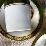 Vintage mocha set 5 coffee cups Napoleon porcelain white frieze green gold by hand