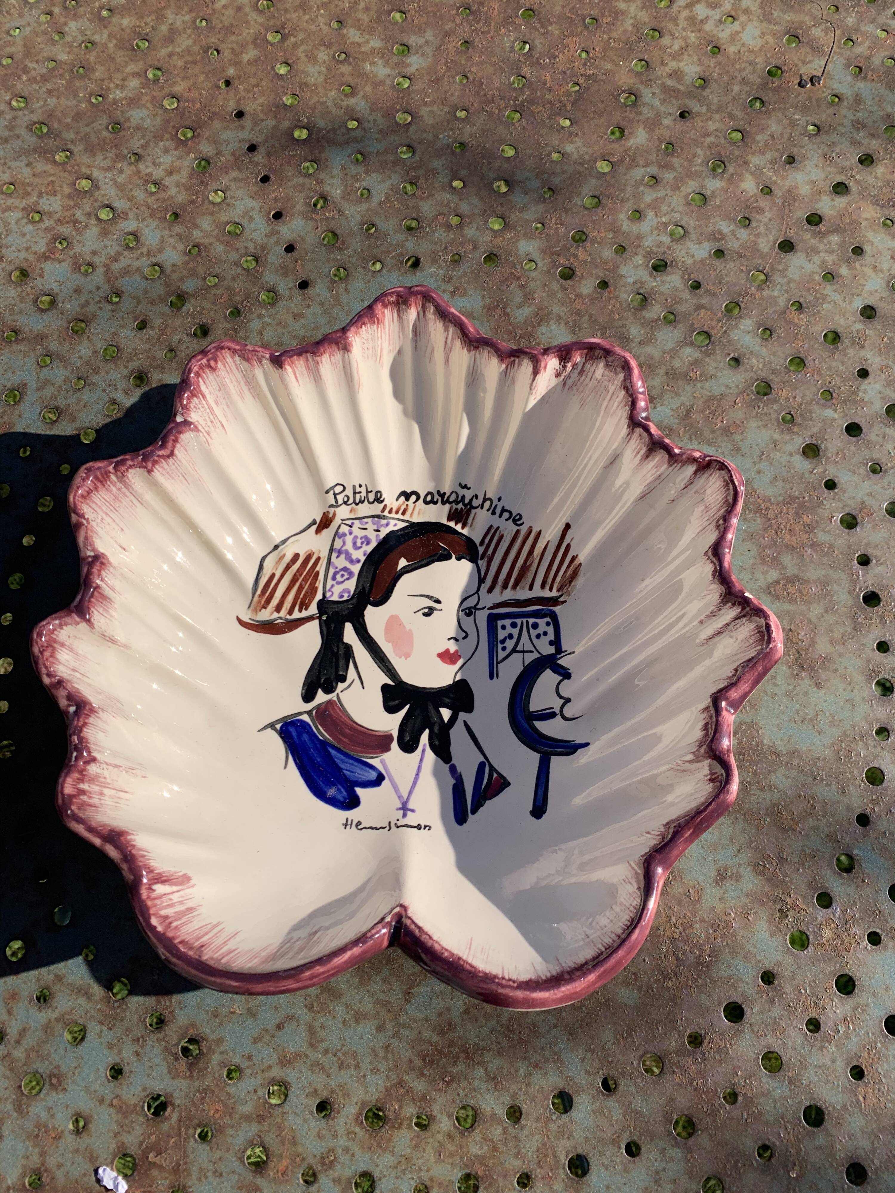 Hand-painted small maraîchine fruit cup signed by Henry Simon vintage