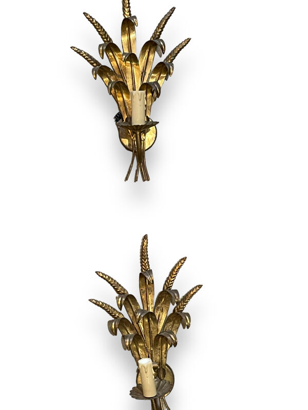 Paire d'appliques épis de blé en métal doré