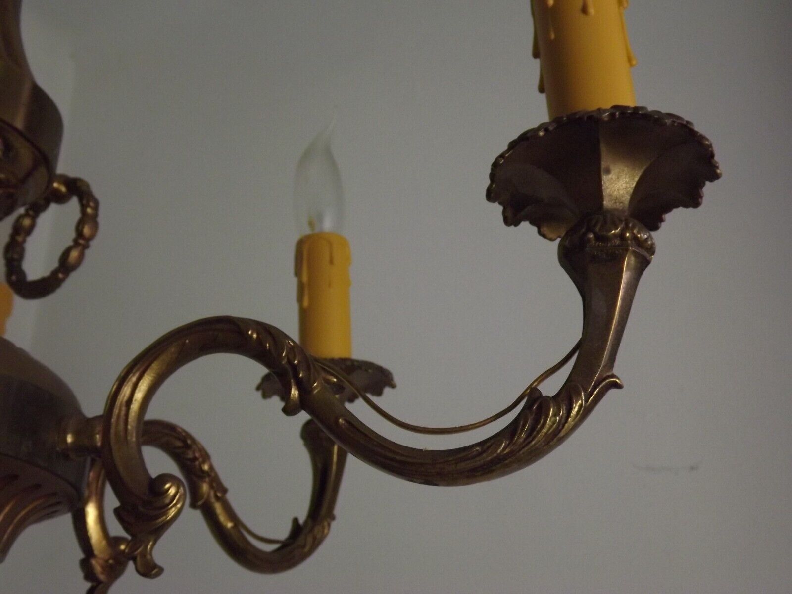 French vintage heavy brass 6 light empire style chandelier