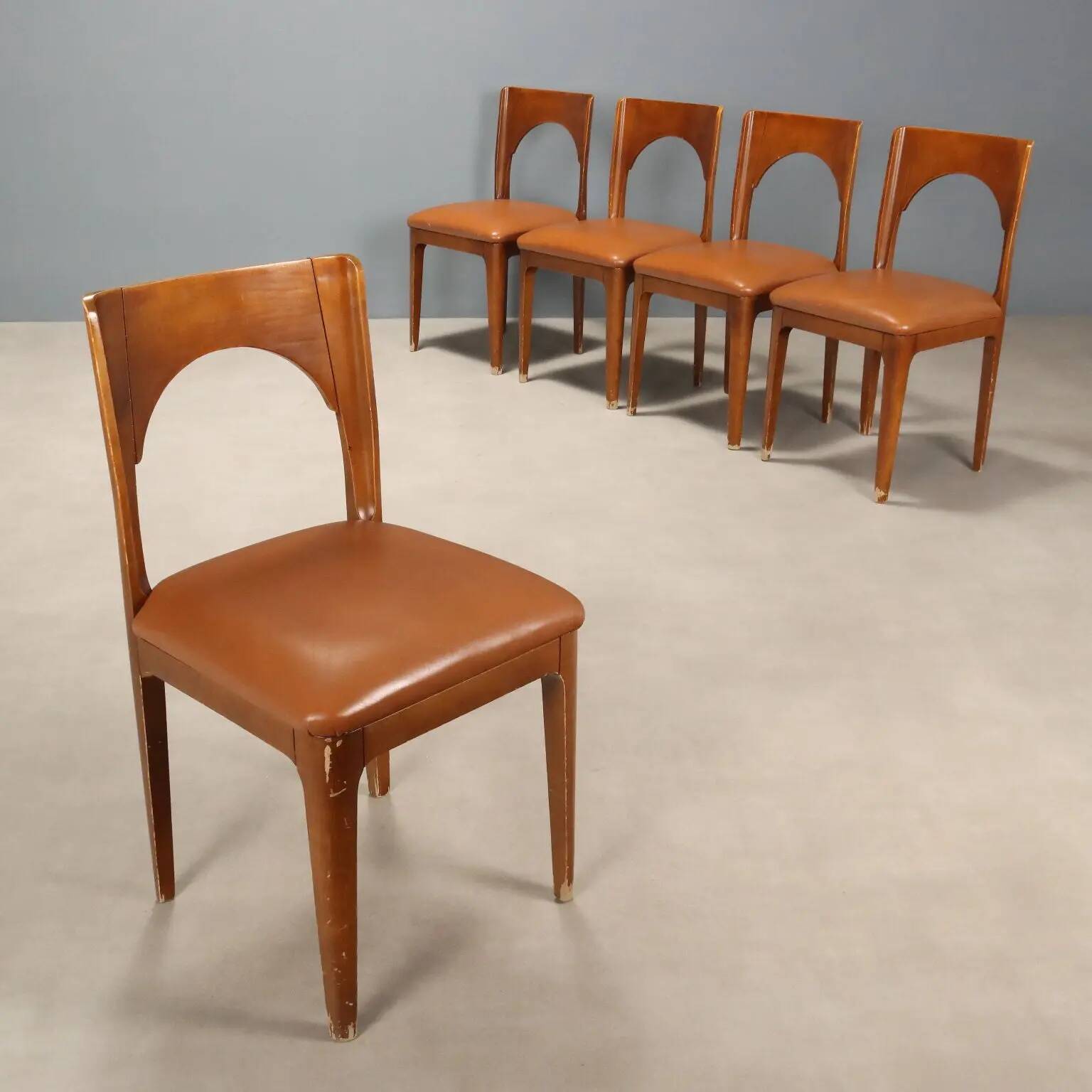 Chaises vintage en hêtre, mousse et similicuir, design, Italie, années 1970-1980