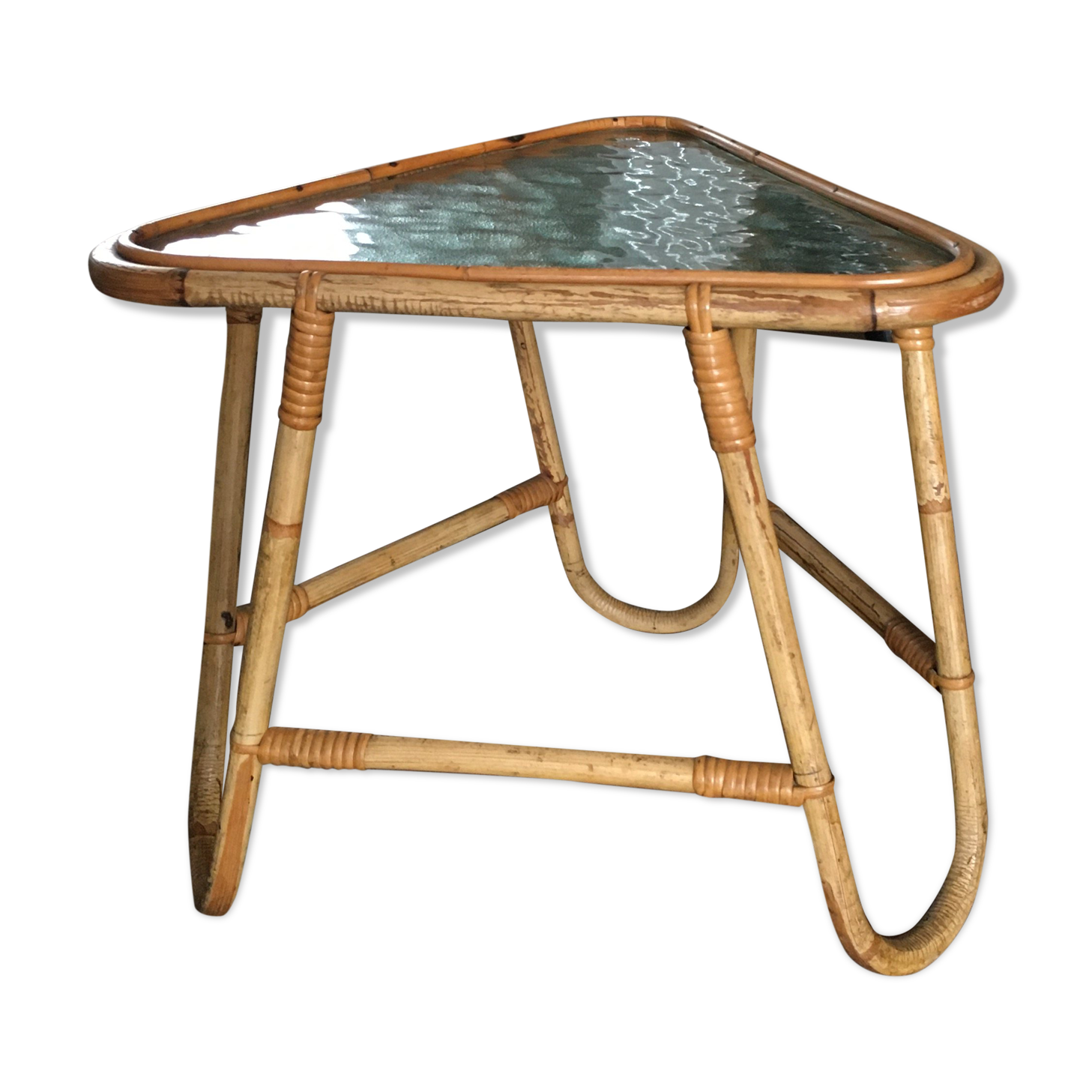 Table d'appoint en rotin et verre de Rohé Noordwolde, années 1950