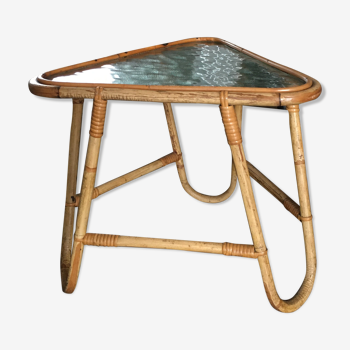 Vintage rattan and glass side table from Rohé Noordwolde, 1950s