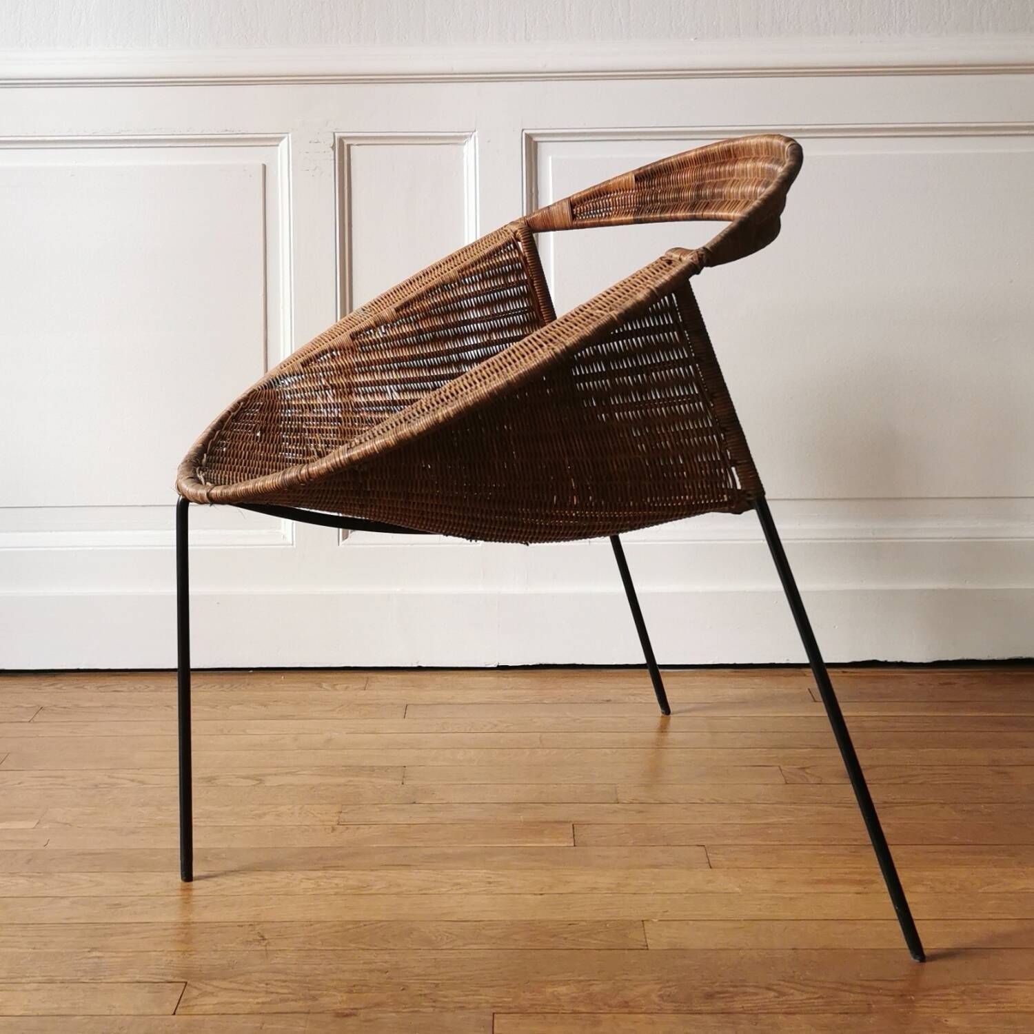 Rush rattan armchair, design by Maurizio Tempestini for Rima, 1960.