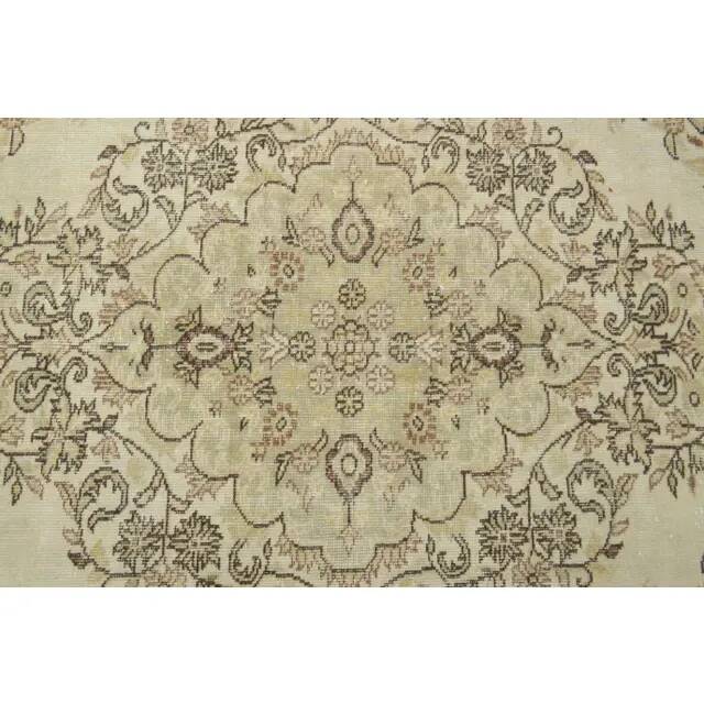 1970s Vintage Turkish Oushak Handmade Wool Cotton Beige Area Rug 186x306