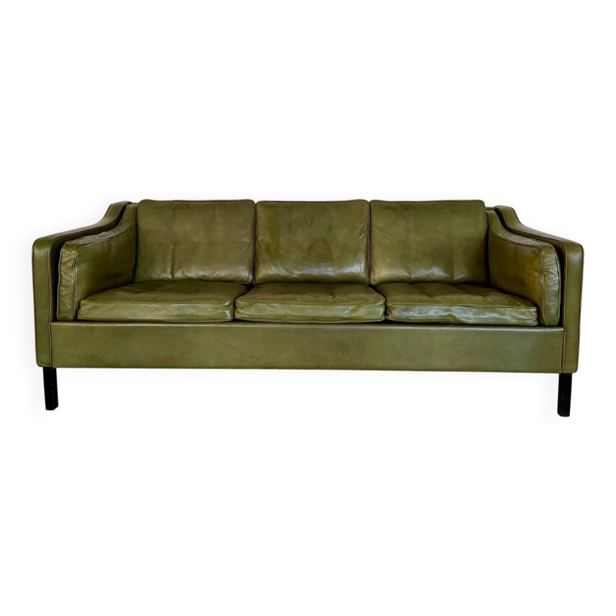 Canapé vintage danois Mogens Hansen en cuir vert olive des années 60