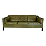 Canapé vintage danois Mogens Hansen en cuir vert olive des années 60