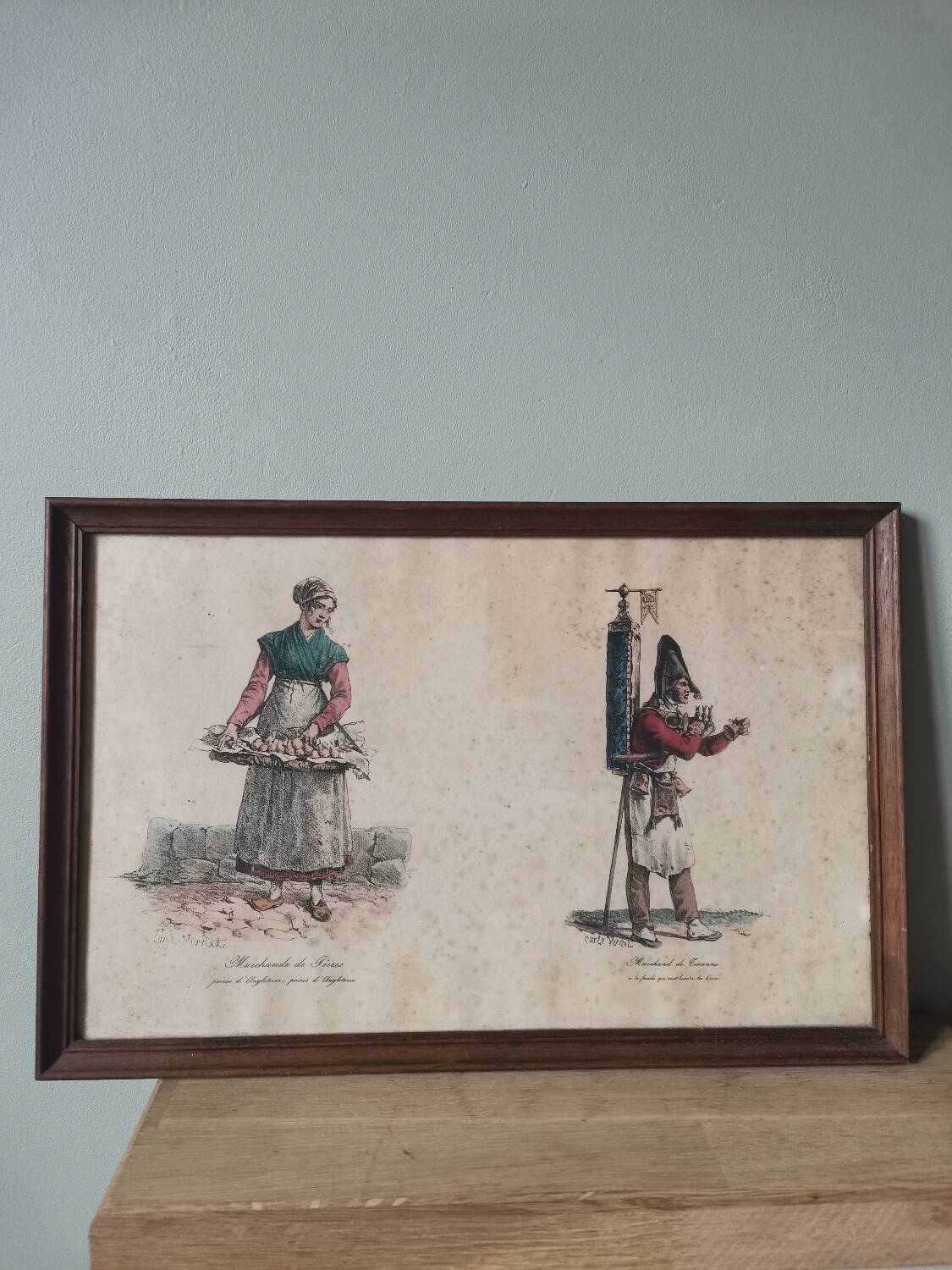 Vintage engraving print frame vernet card