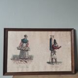 Vintage engraving print frame vernet card