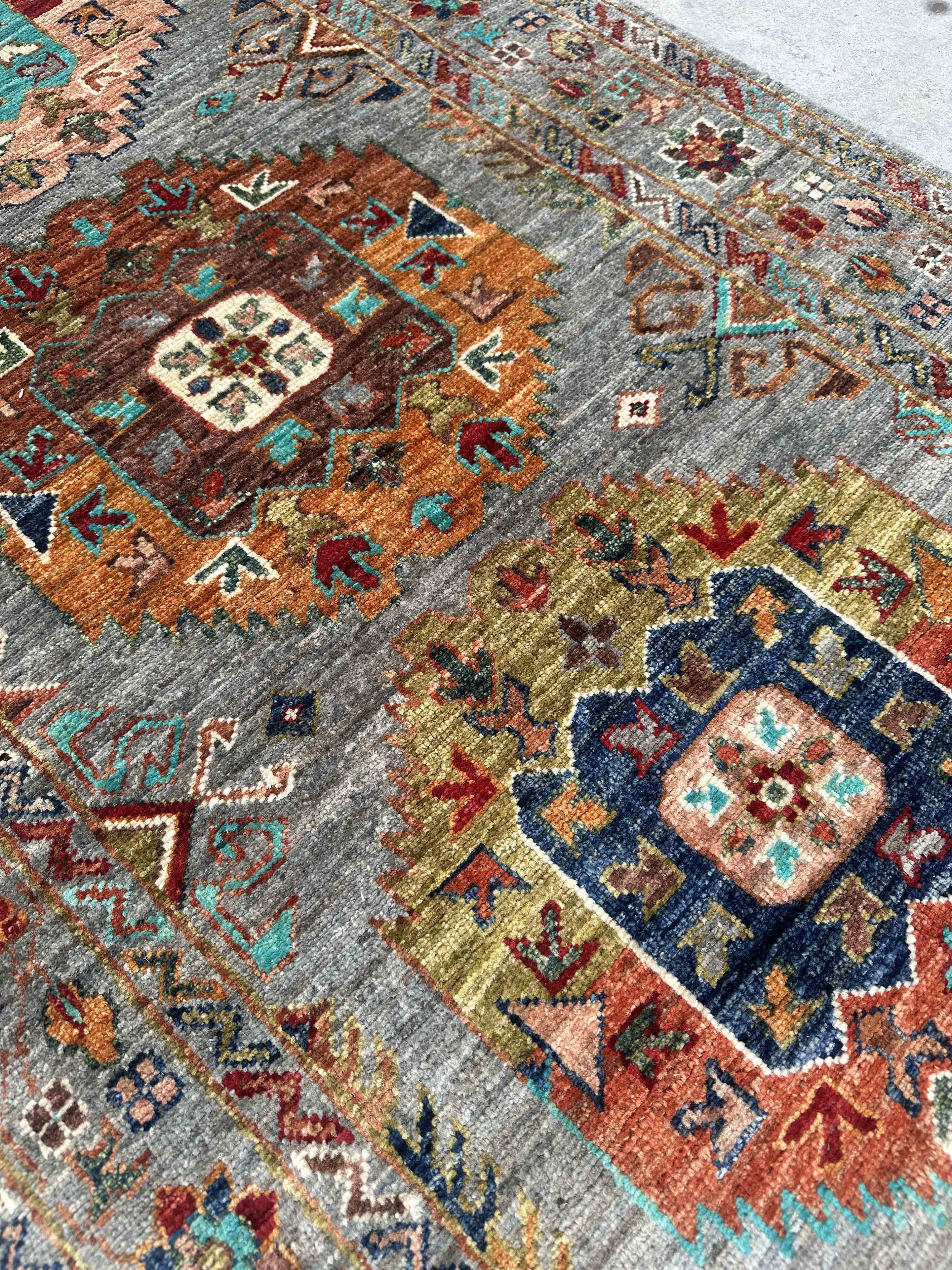 Vintage Caucasian Kazak Wool Runner Rug With Geometric Medallions – 84x300