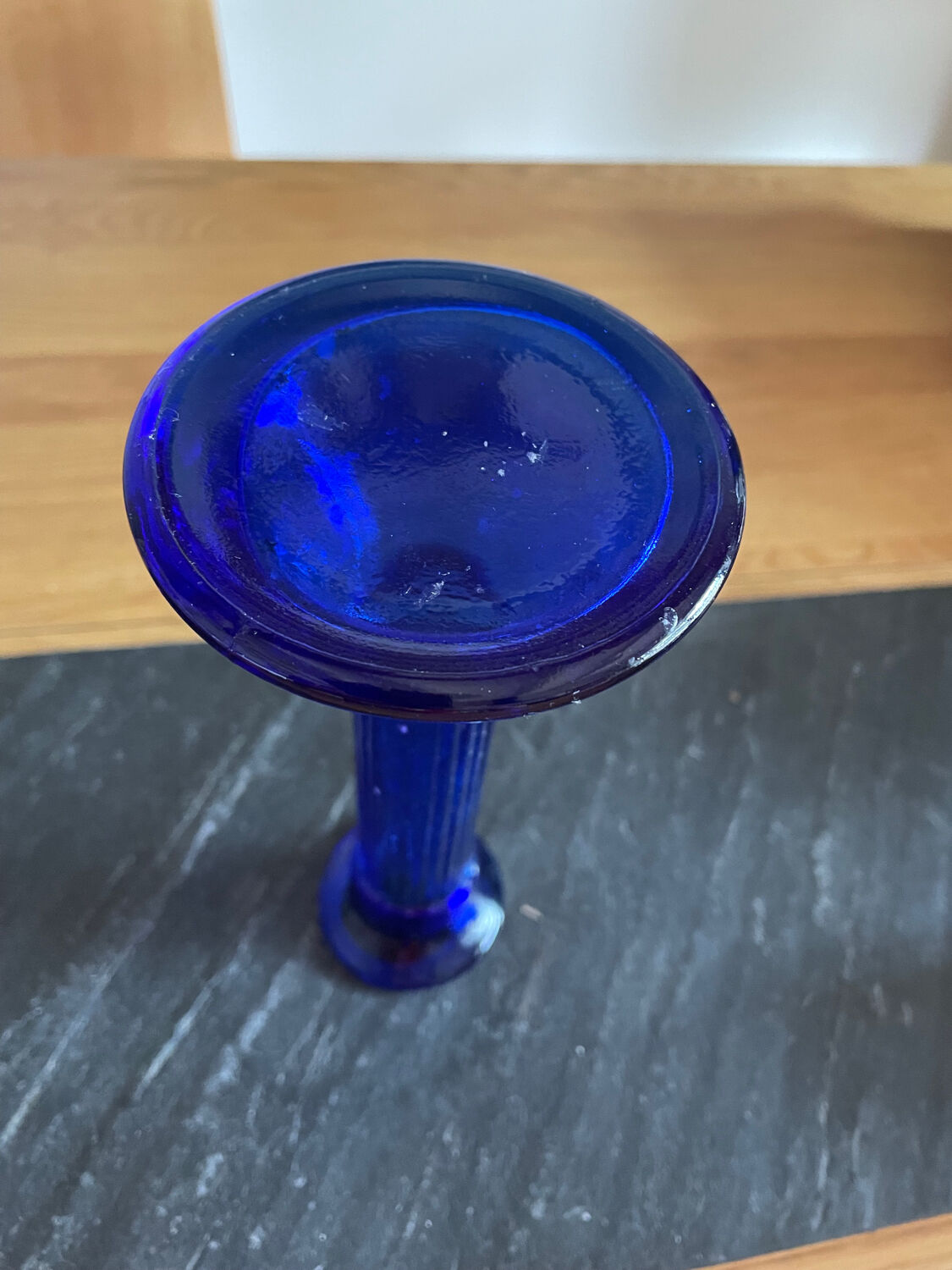 Blue glass candle holder