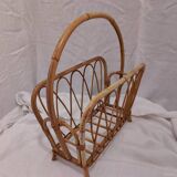 Vintage 1950s woven wicker magazine rack