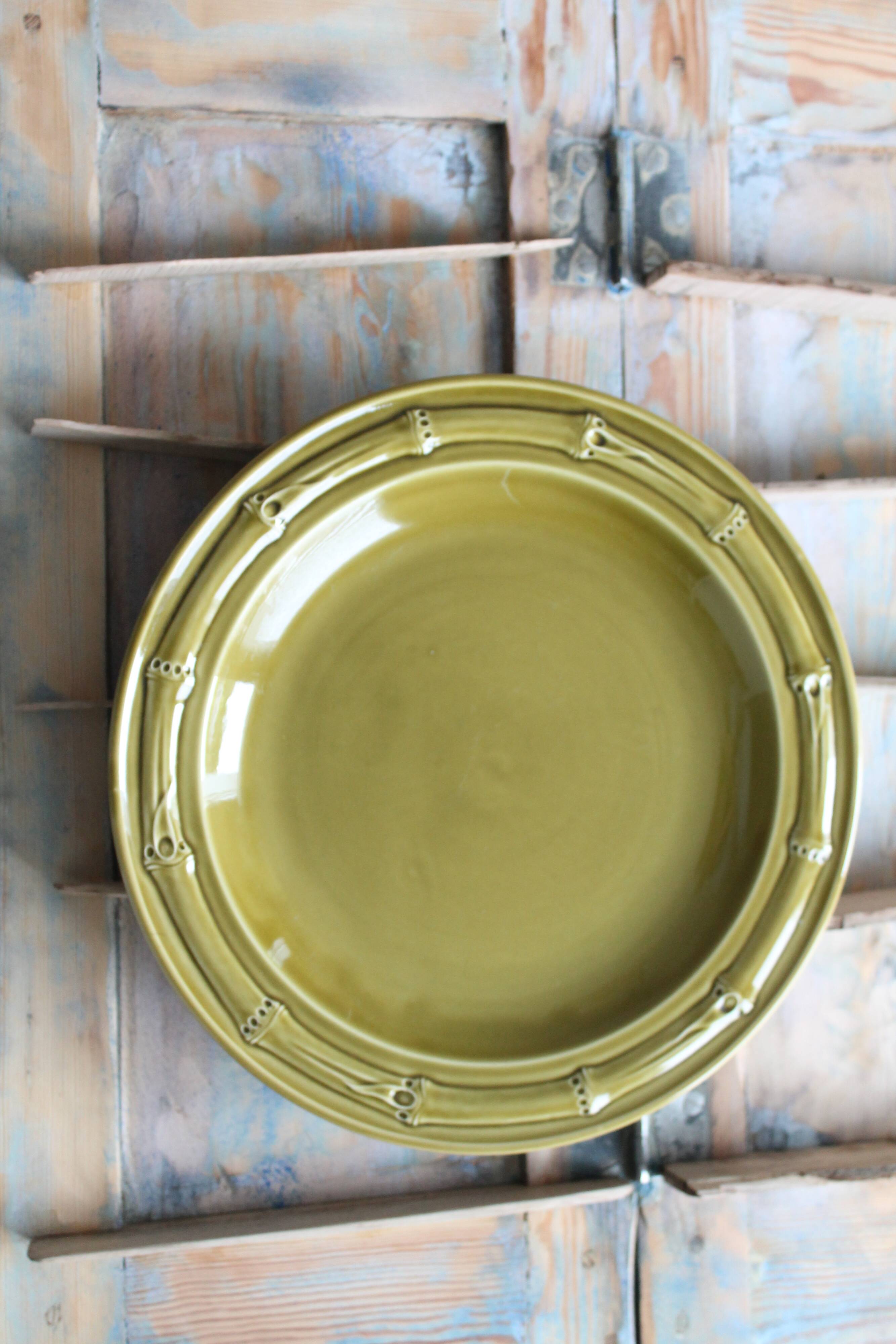 Vintage green Gien dish 29 cm