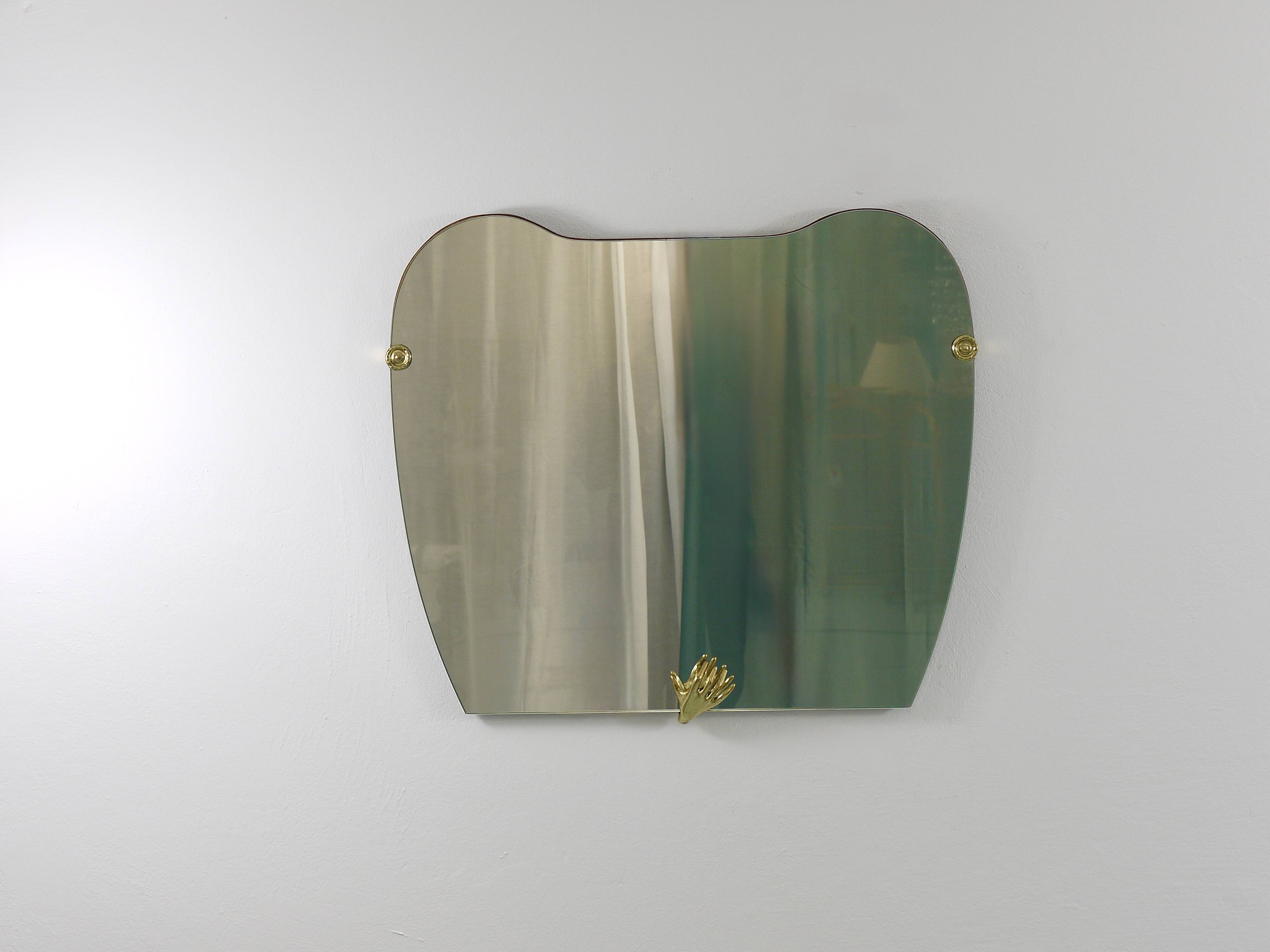 Scultpural Brass Hand Mid-Century Wall Mirror, Italy, 1950s