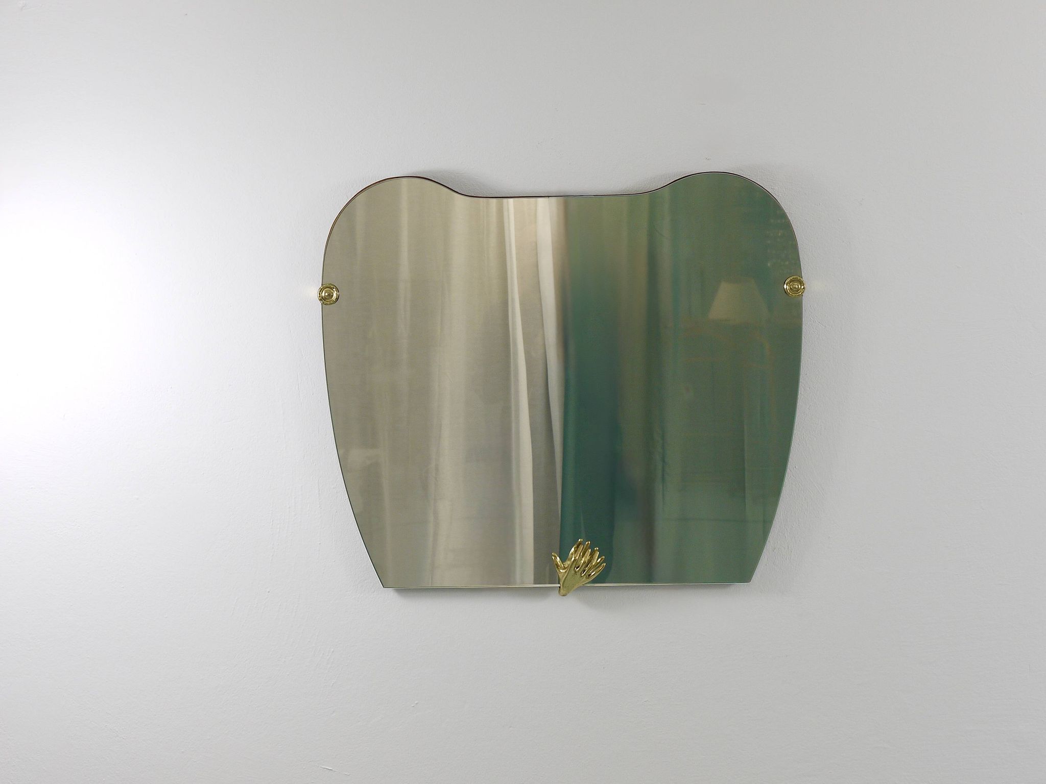 Scultpural Brass Hand Mid-Century Wall Mirror, Italy, 1950s