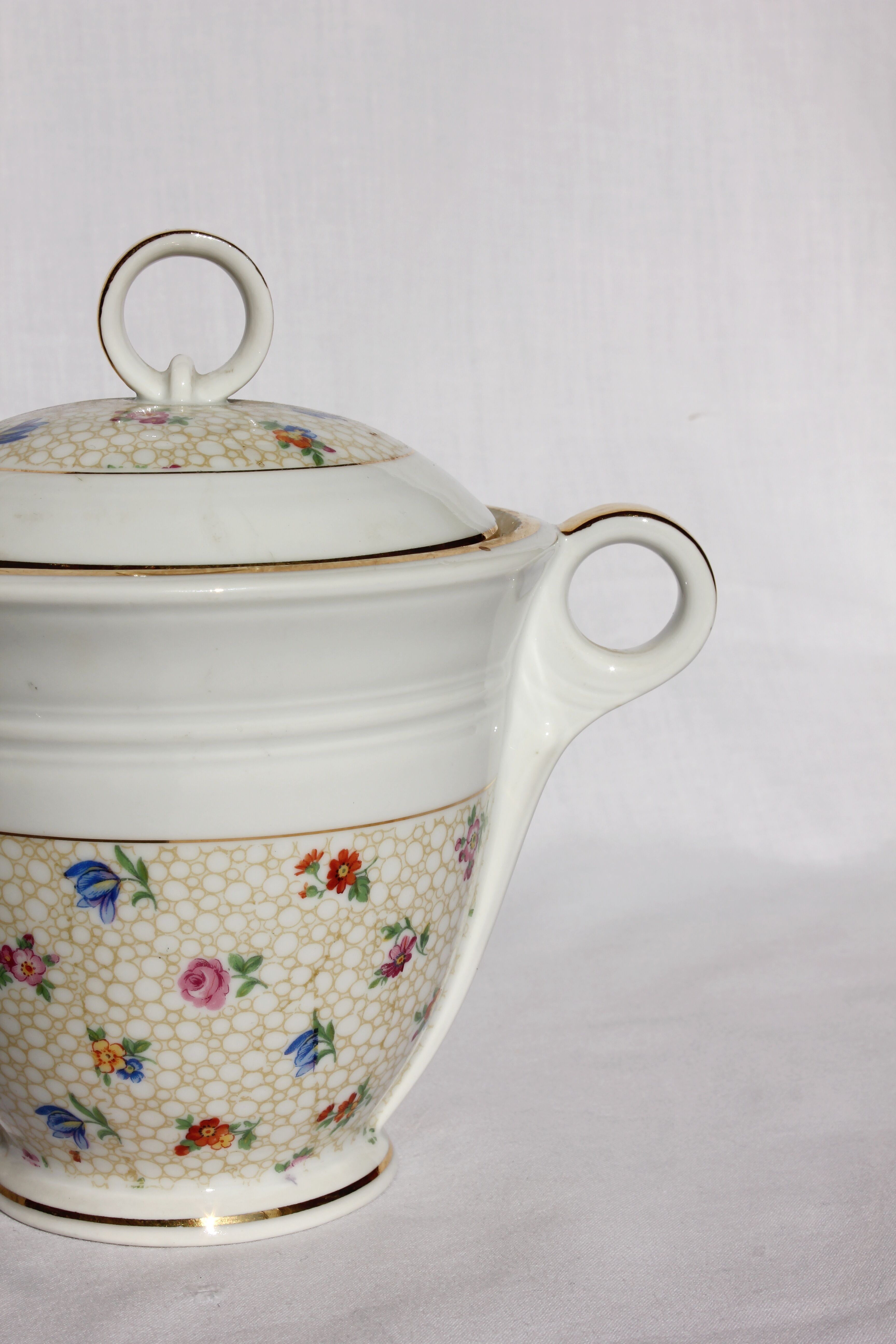 Vintage flower sugar bowl in real hard porcelain sfp