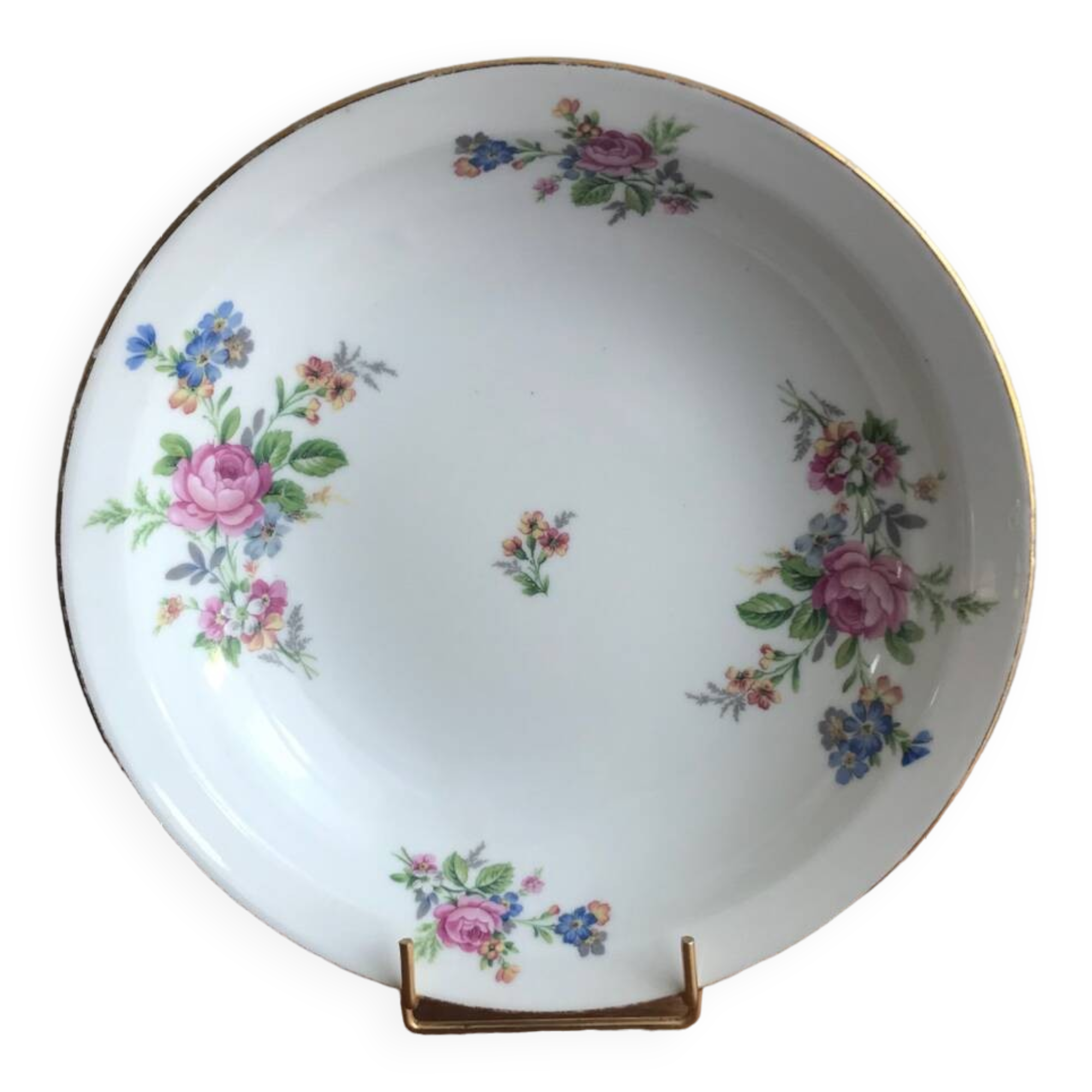 Round Hollow Dish in Limoges Porcelain Signed PCL Fleur