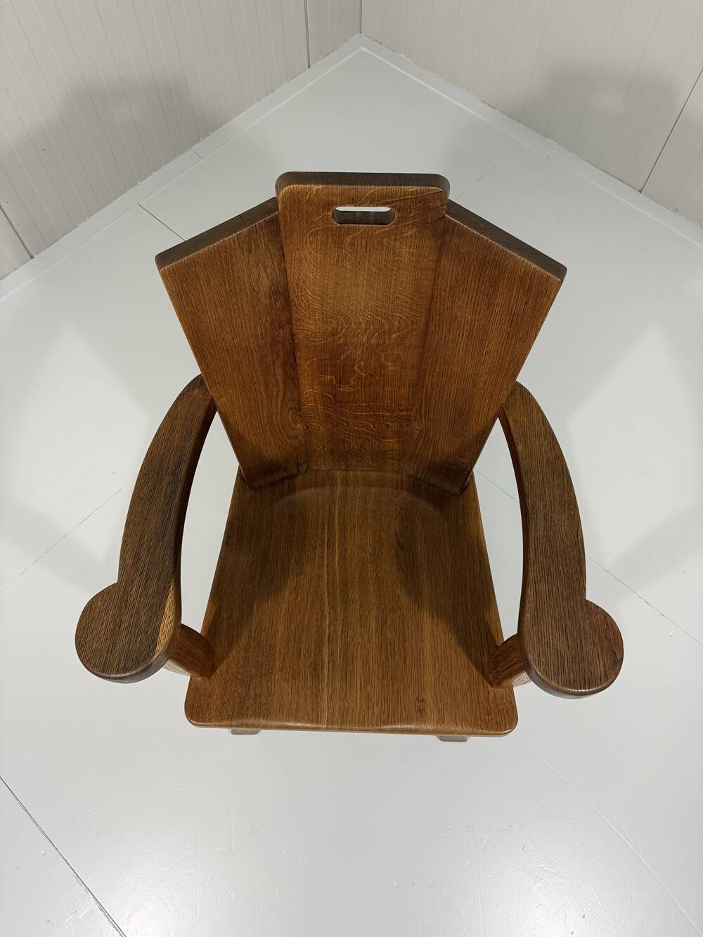 Rustic brutalist arm chair solid oak 1960’s
