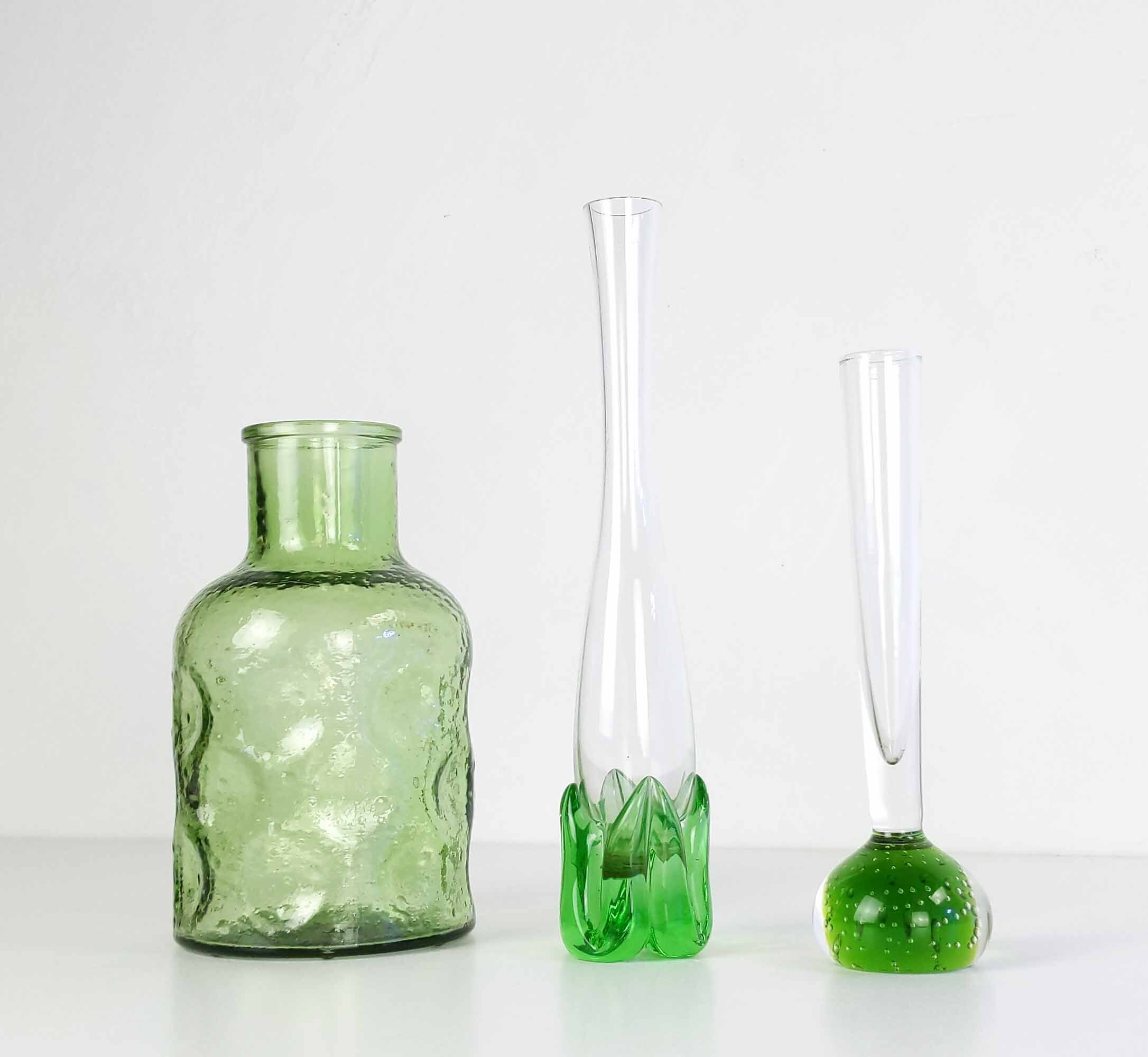 3 green vases from the 1970s