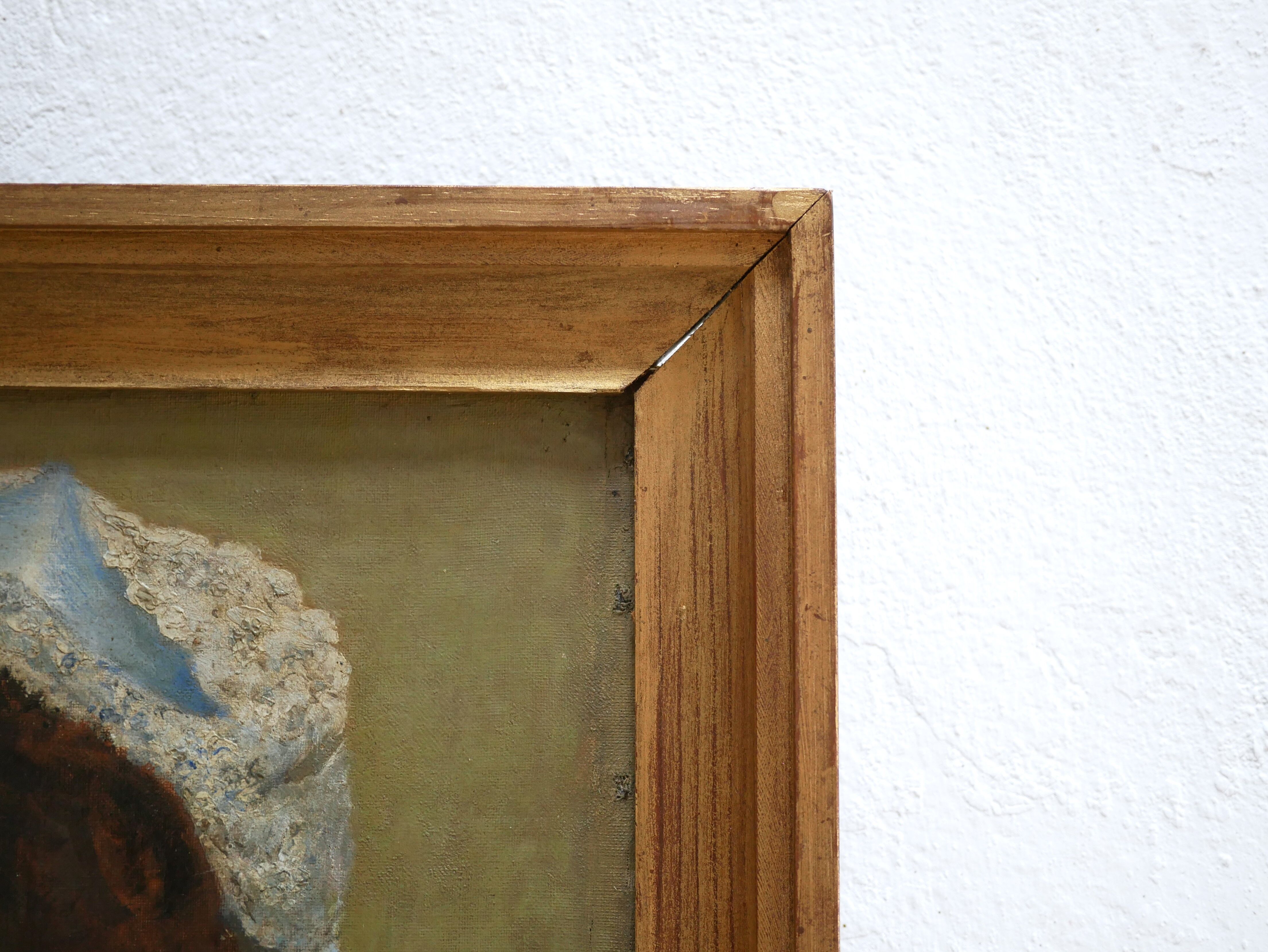 Portrait painting, painting on old canvas