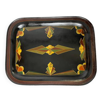 Art deco, painted sheet metal tray with geometric patterns circa 1930