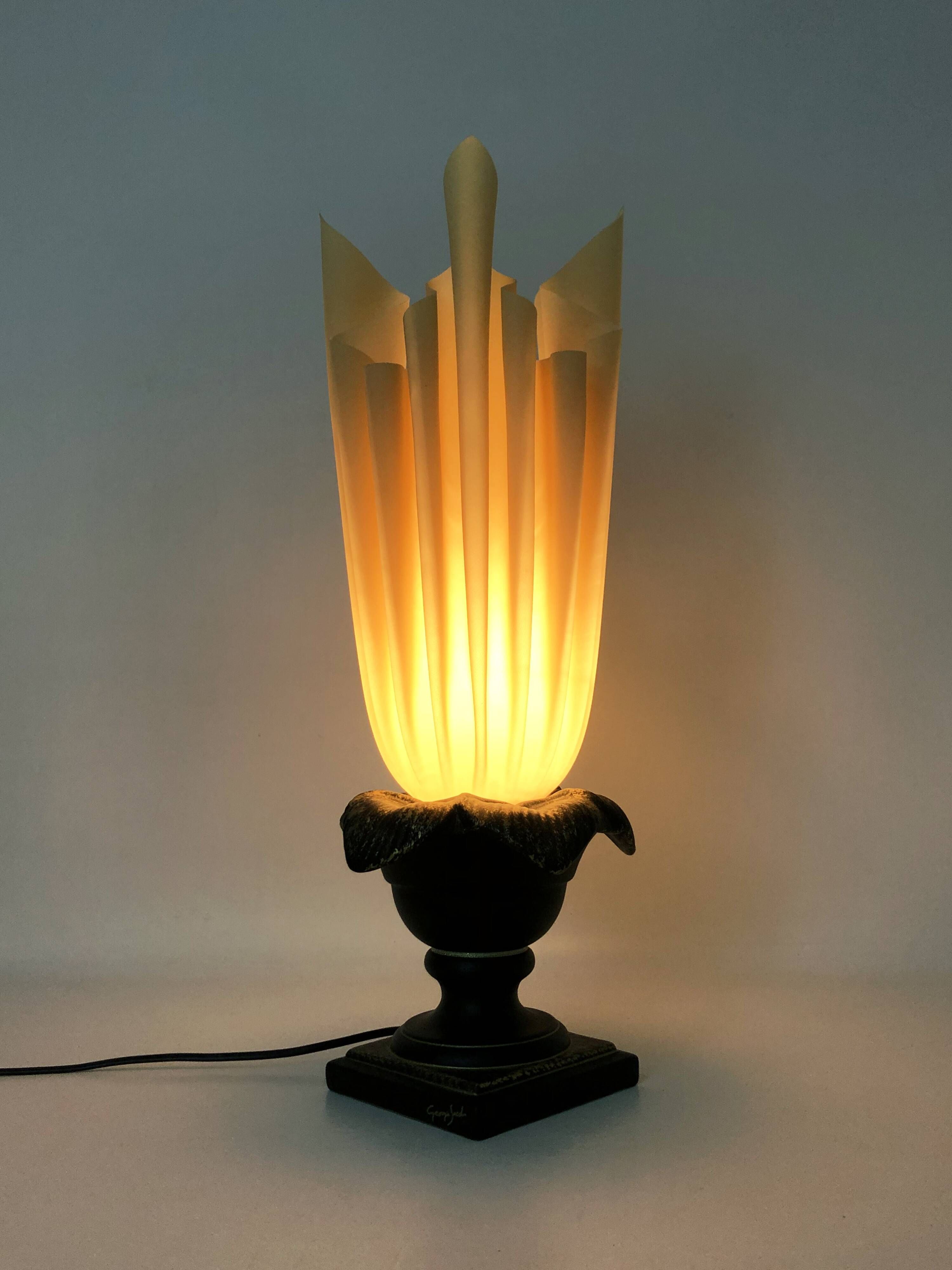 Georgia Jacob gold leaf Flaming Torch table lamp. France 70s