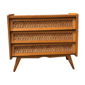 Commode bois et rotin
