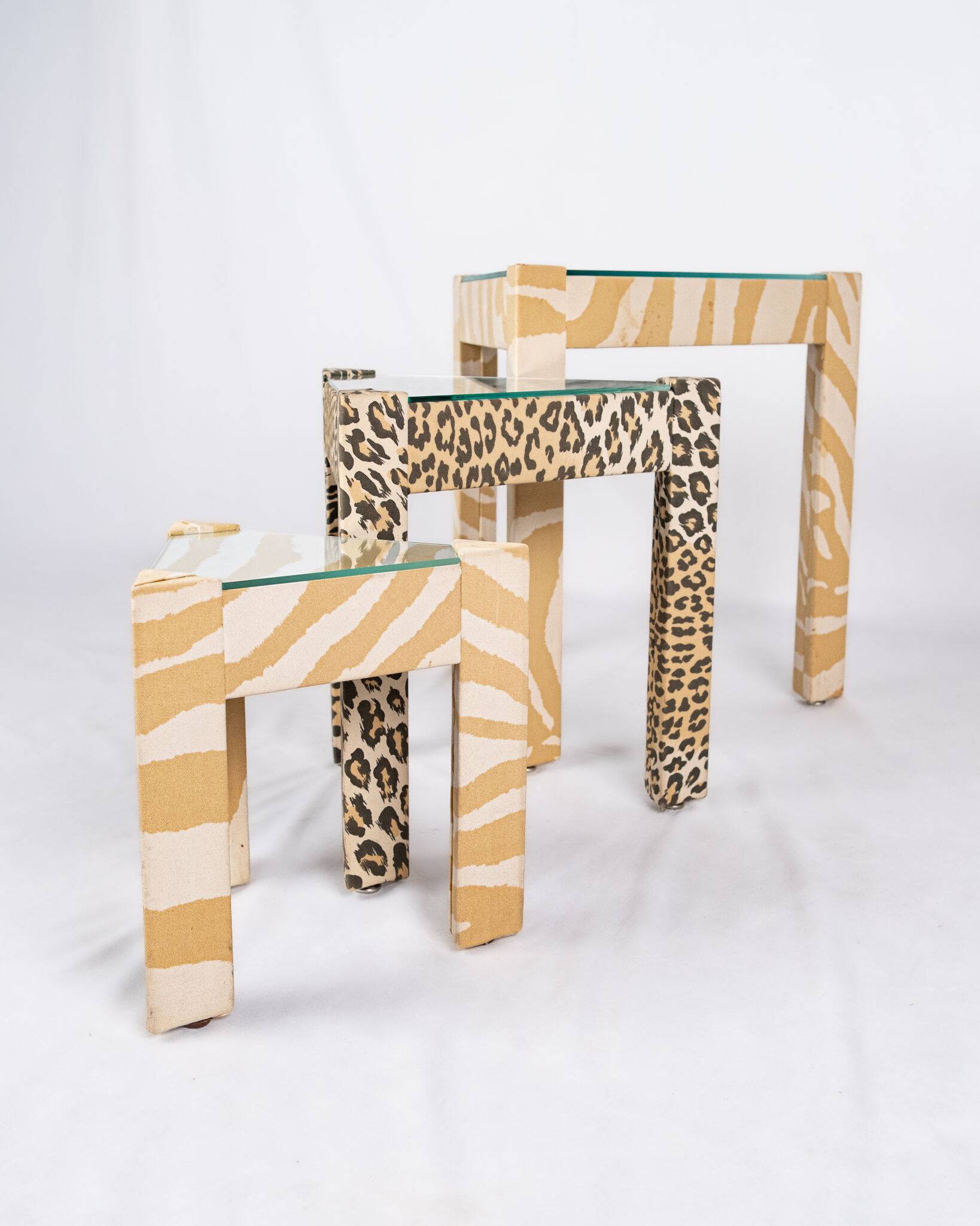 Set of nested tables upholstered, Pierre Frey, 1970s