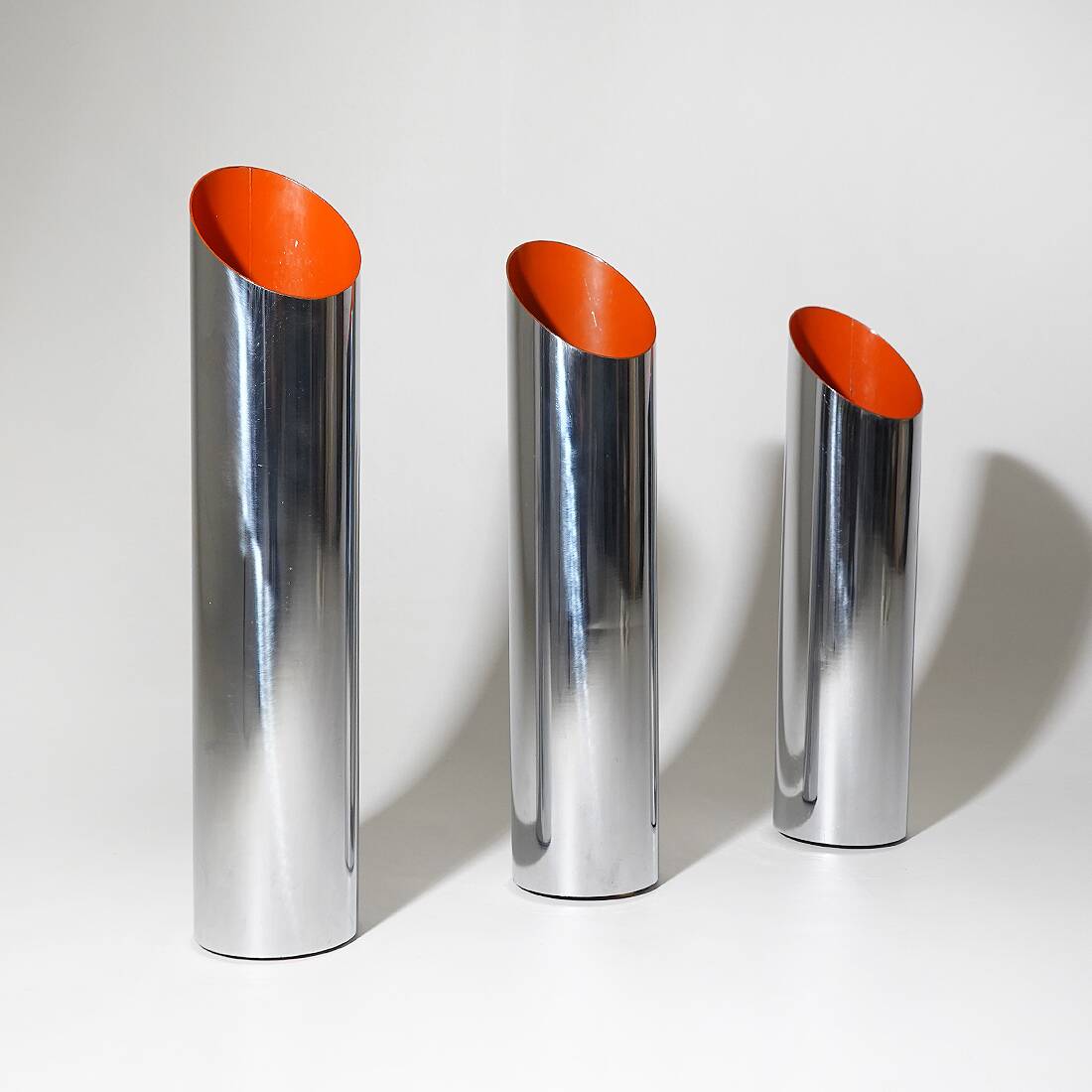 3 chrome-plated metal umbrella stands, 1970s