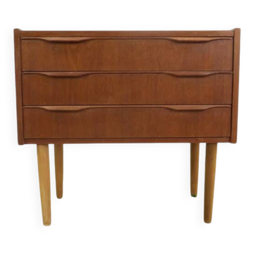 Teak bedside table with three drawers, 1960s