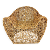 Fauteuil en rotin tressé sculptural design organique années 70