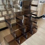 Set of 12 smoked plexi lockers and chrome insert by Michel DUMAS, 1970s