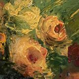 Huile nature morte, cadre bois vitré
