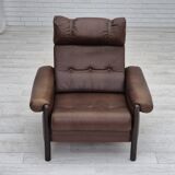 1970s, Danish armchair, original condition, furniture leather, dark oak wood.