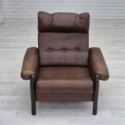 1970s, Danish armchair, original condition, furniture leather, dark oak wood.