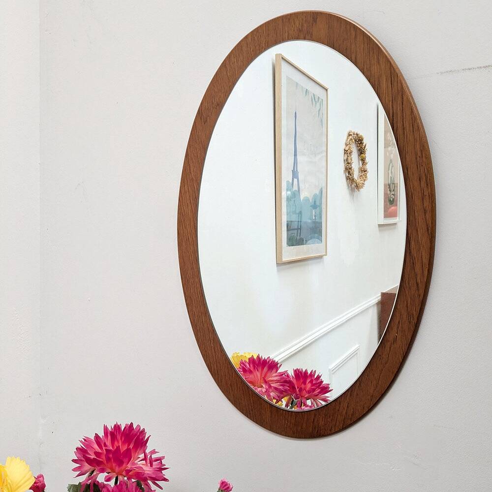 Scandinavian oval mirror in teak – 1960s