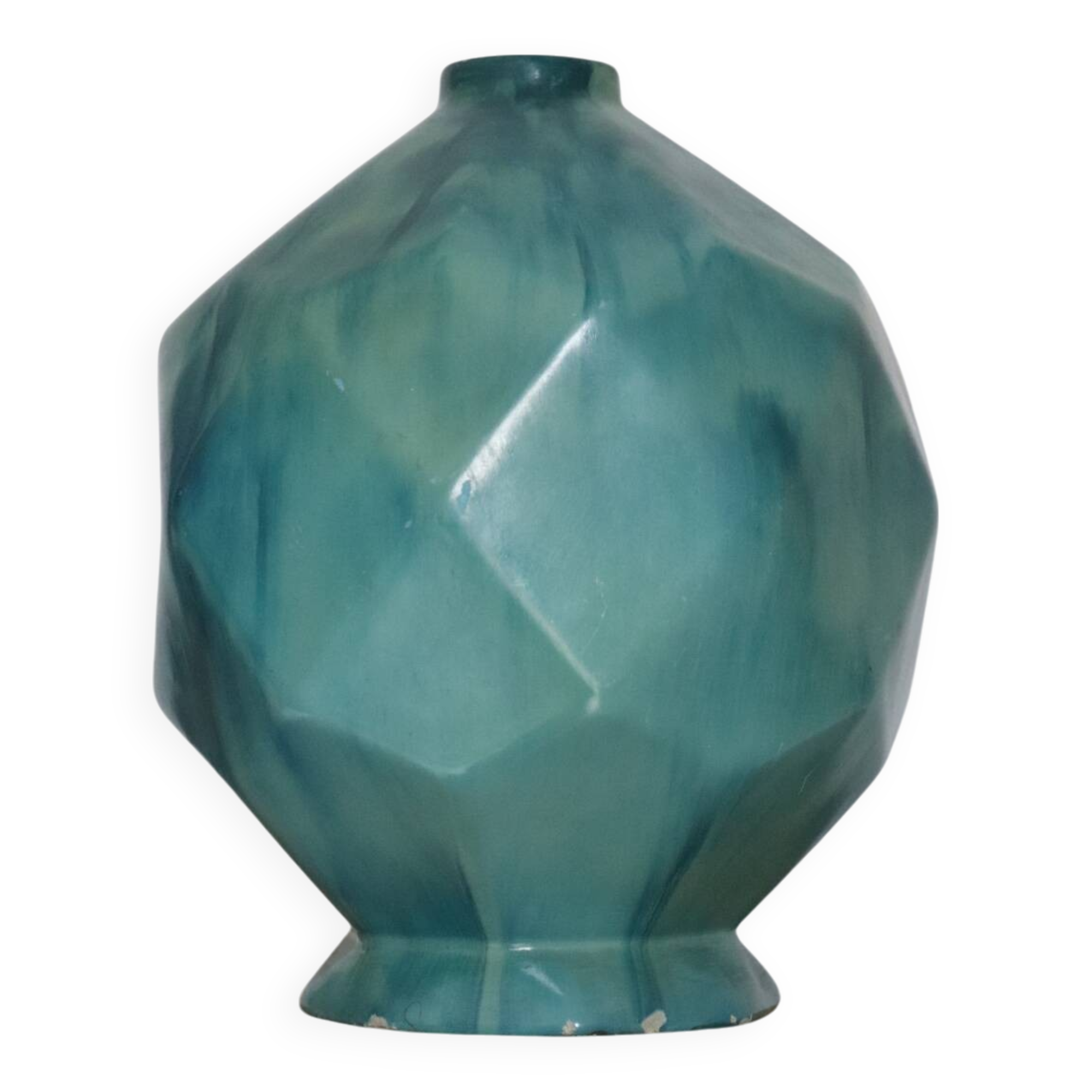 Antique blue ceramic origami ball vase